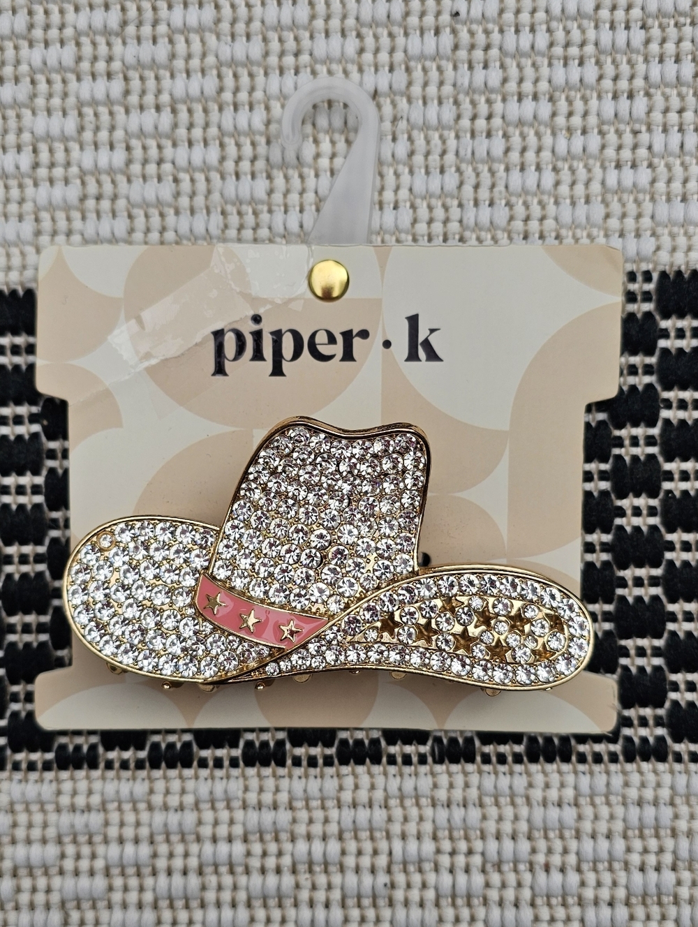 Piper K Gold and Pink Rhinestone Cowboy Hat Claw Hair Clip